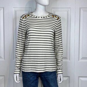 Iris Setlakwe Cream and Black Striped Button-Shoulder Sweater